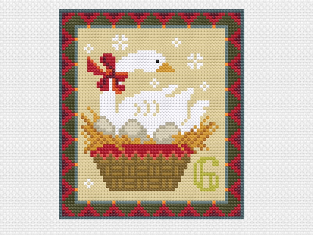 094F Cross Stitch 12 days of Christmas carol, 6th Day 6 Geese-a-Laying minichart