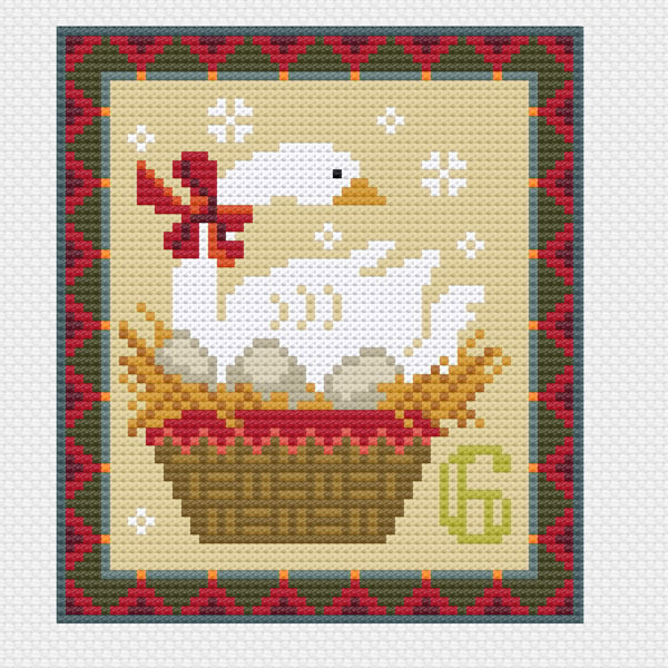 094F Cross Stitch 12 days of Christmas carol, 6th Day 6 Geese-a-Laying minichart