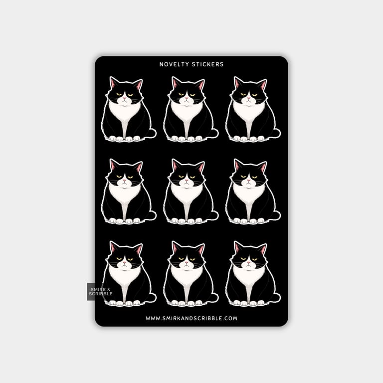 Funny Vinyl Sticker Sheet For Adults - Tuxedo Cat