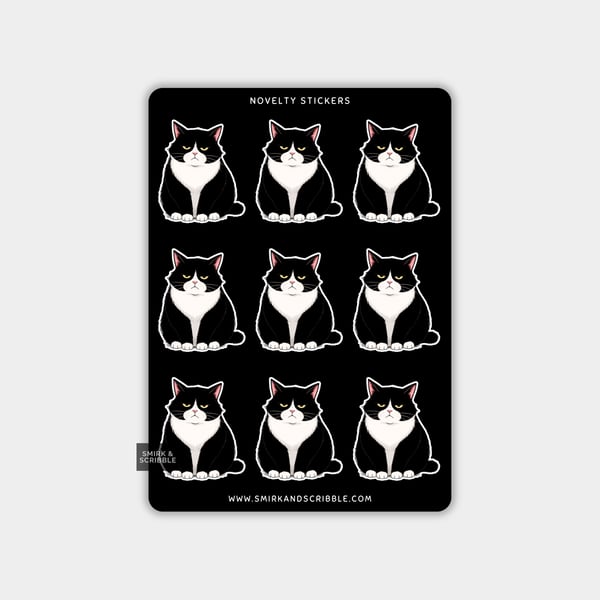 Funny Vinyl Sticker Sheet For Adults - Tuxedo Cat