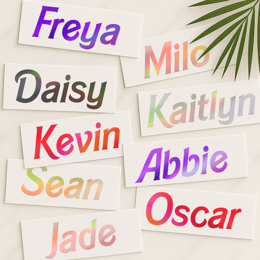 Personalised Holographic Name Sticker - Iridescent Vinyl Decal for DIY Bottles 