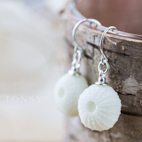 Sea Urchin Earrings Drop Sterling Silver Boho Jewelry Boho Earrings Surfer Jewel