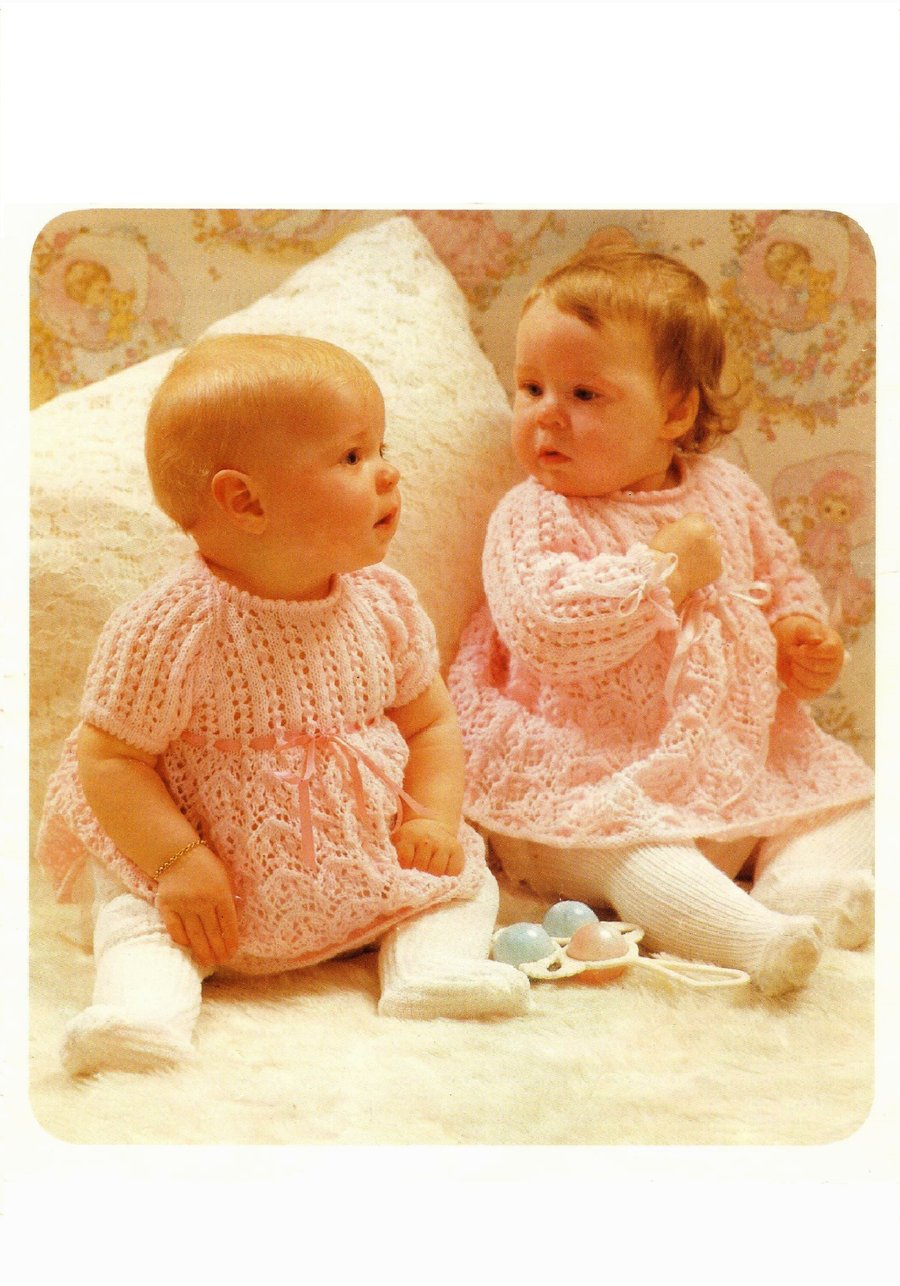 VINTAGE KNITTING PATTERN Babies Lacy Dress