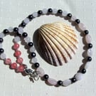 SALE Rose Quartz & Black Hematite Gemstone Statement Beaded Gothic Necklace