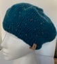 Women's Classic Hand Knit Beret, Teal Tweed Wool Hat, Knitted Hats for Her - Image 3