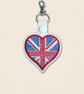 Union Jack Heart Keyring - Embroidered Faux Leather British Bag Charm