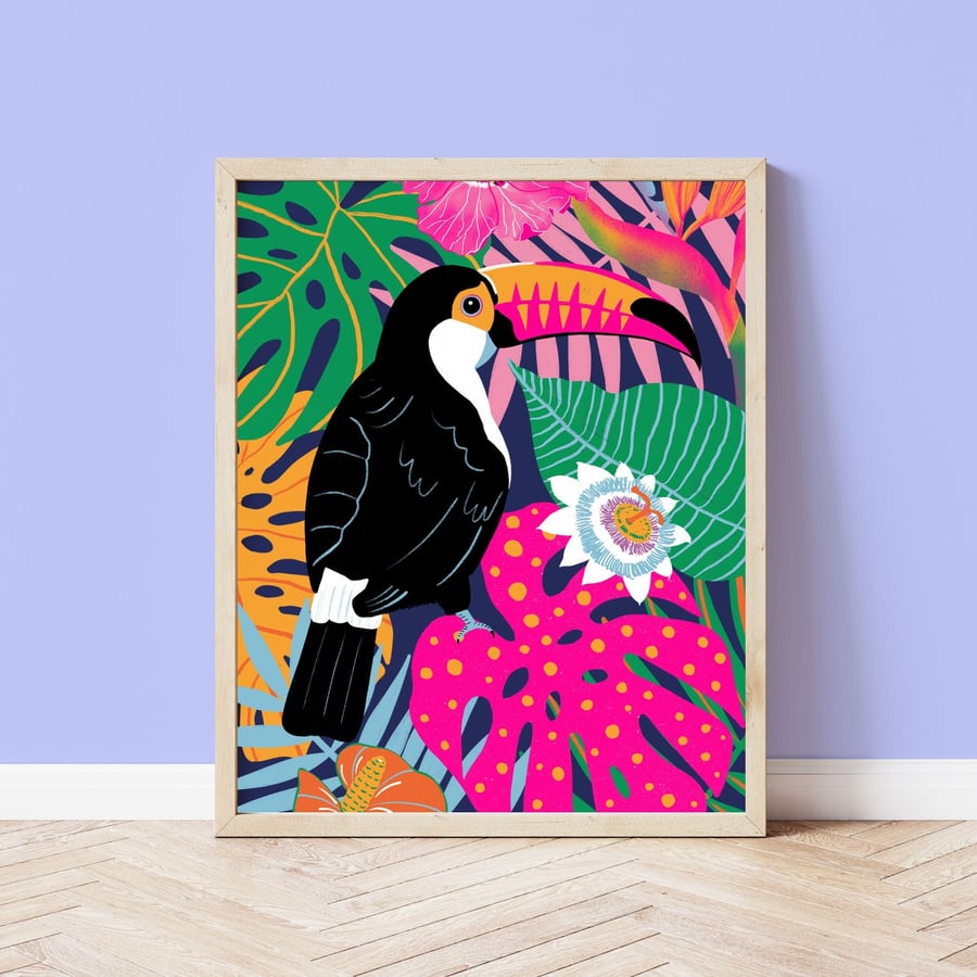 Floral Botanical Toucan Art Print 