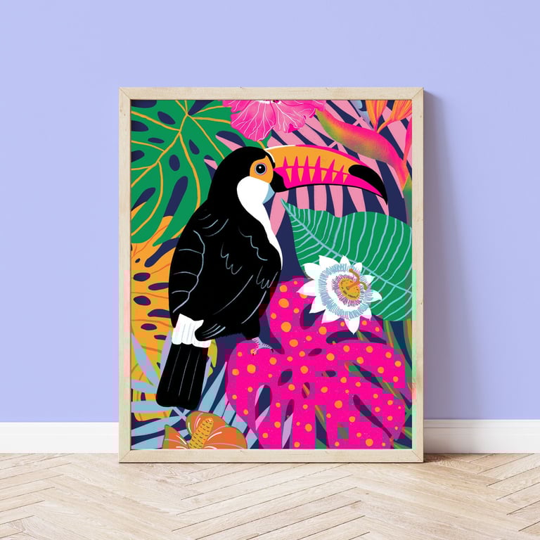 Floral Botanical Toucan Art Print 