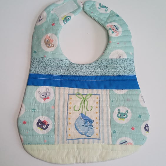 Patchwork bib, reversible baby bib, newborn baby bib, gift for baby boy 