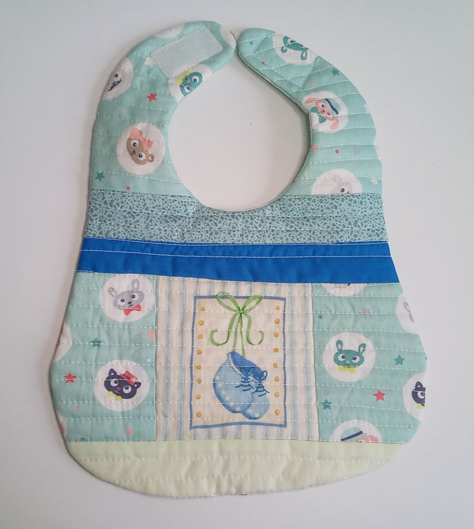Patchwork bib, reversible baby bib, newborn baby bib, gift for baby boy 