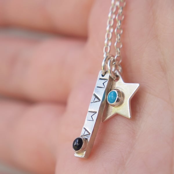 Mama Birthstone Necklace with Children Birthstone Stars