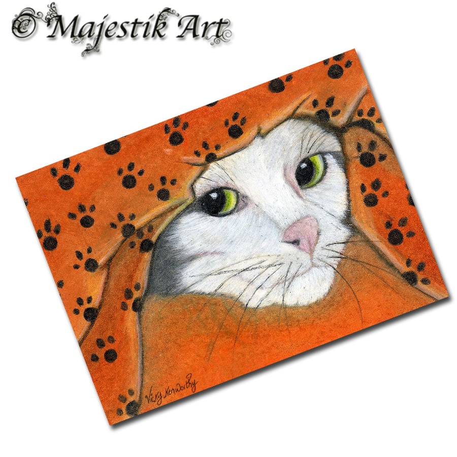 Archival ACEO Cat Print 'Comfy' By V Kenworthy