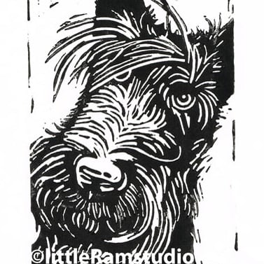 Scottie Dog - Original Hand Pulled Linocut Print