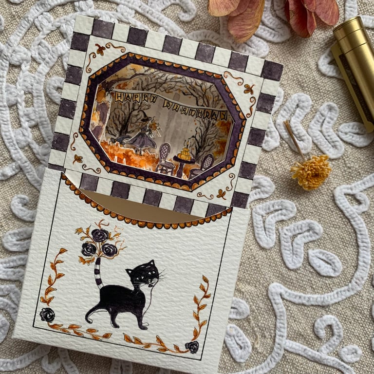 Halloween Birthday Miniature Tunnel book - made to order - handmade