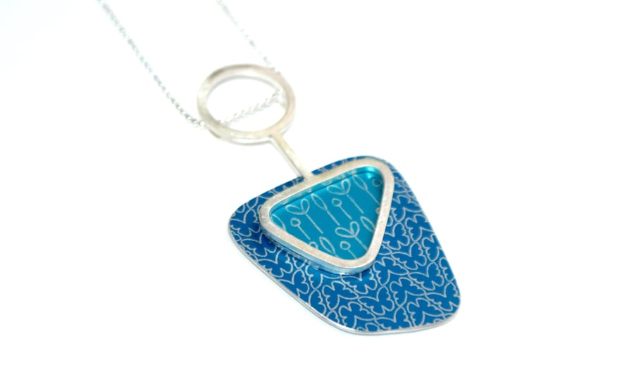 Butterfly and spring buds abstract pendant - Blue