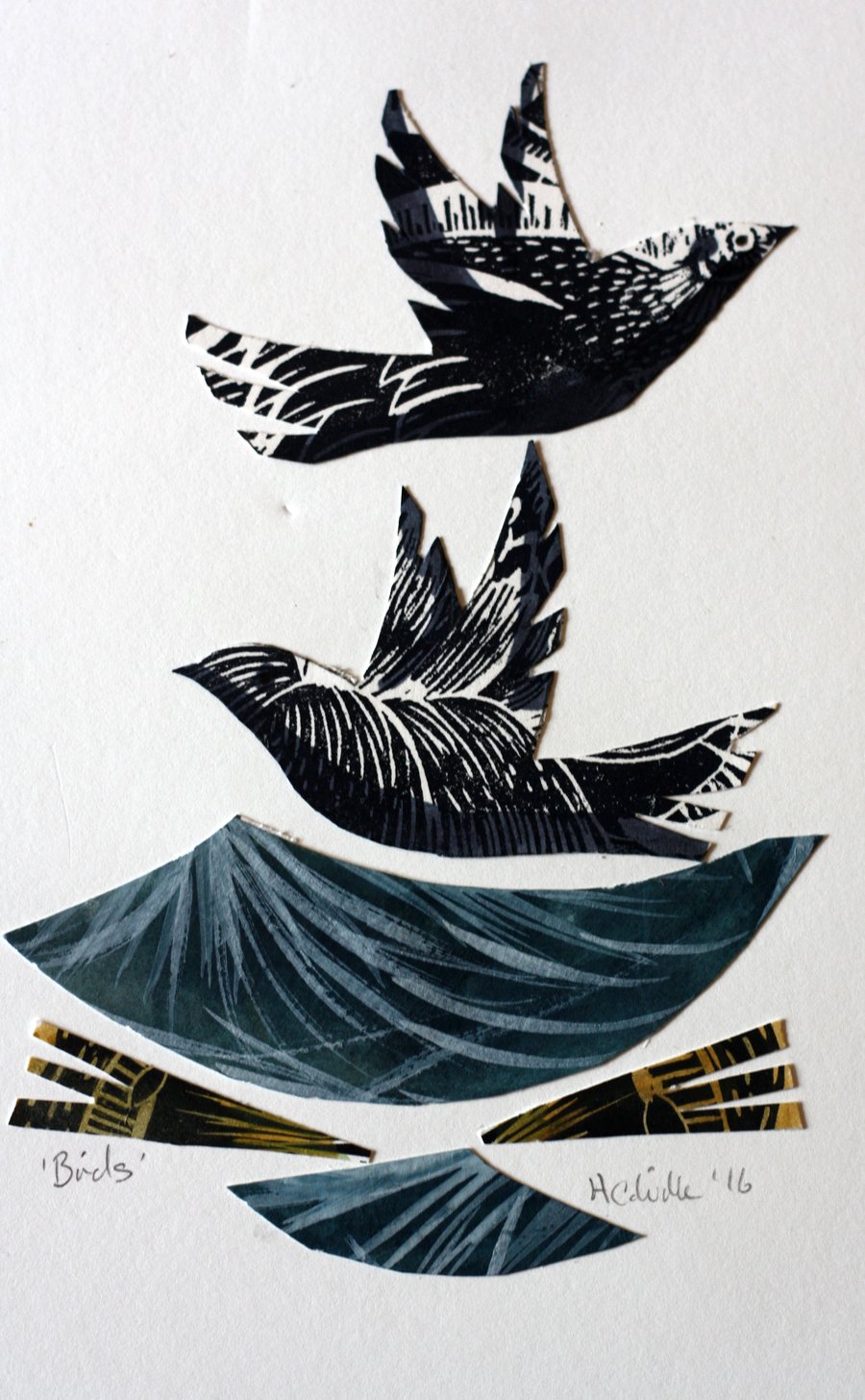 Linoprint Collage Birds3