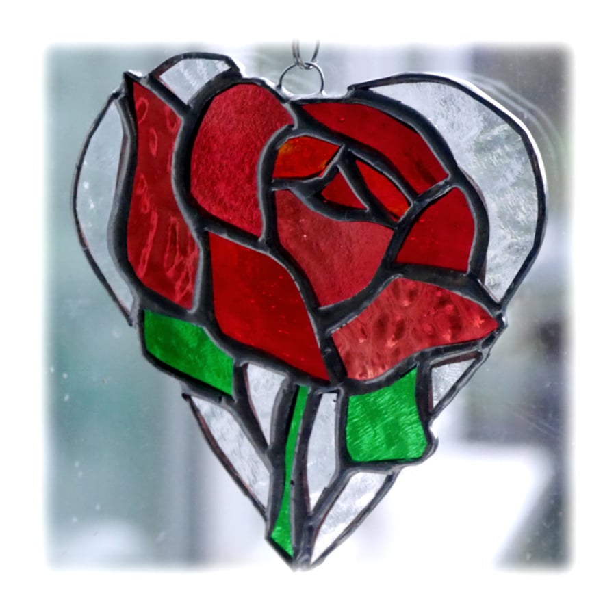 Red Rose Heart Suncatcher Stained Glass 016