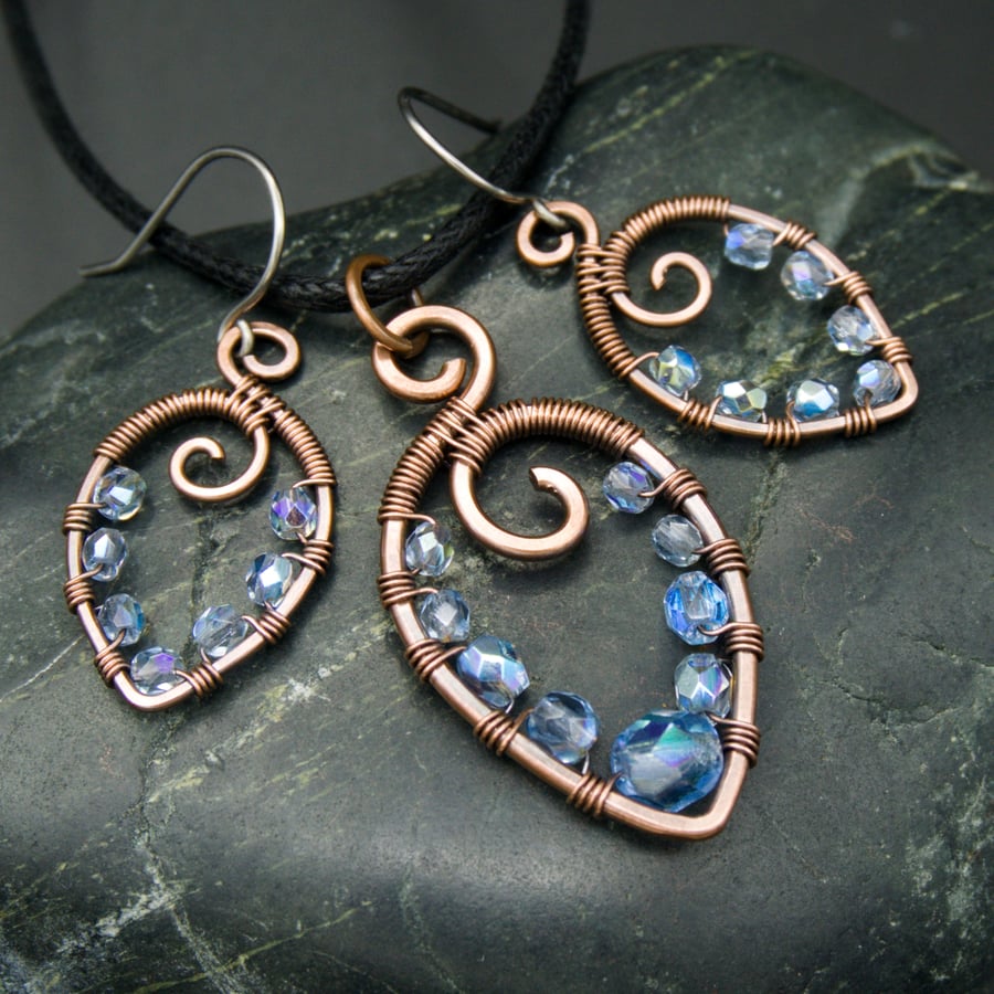 Copper Wire Wrapped Pendant & Earrings Set ... - Folksy
