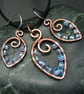 Copper Wire Wrapped Pendant & Earrings Set with Pale Blue AB Beads - Image 1
