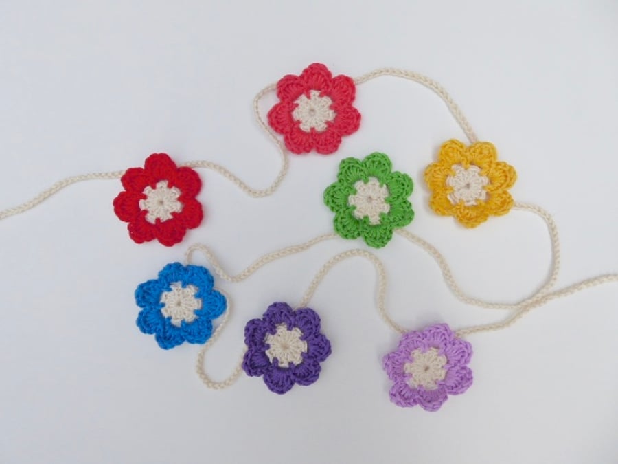 rainbow flower bunting, crochet flower garland, Pride decoration