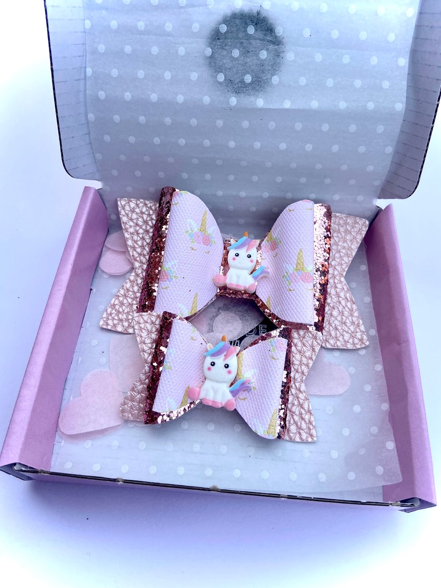 Unicorn hair bow clip small and large sizes