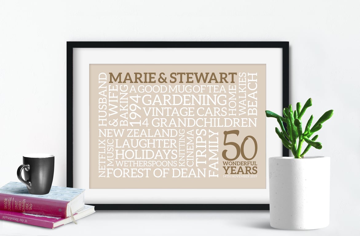 Personalised Golden Anniversary Word Art - 50 years - AN504