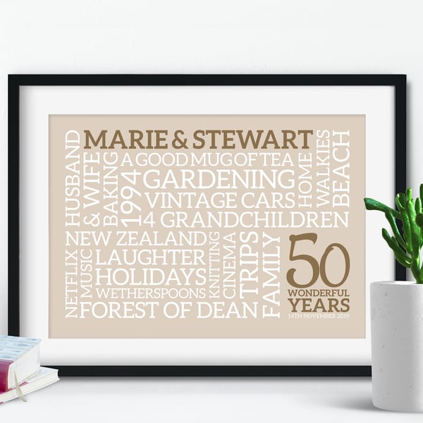 Personalised Golden Anniversary Word Art - 50 years - AN504