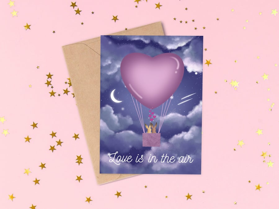 Love Heart Valentine's Day Greeting Card, Love Is In The Air, Anniversary Card.