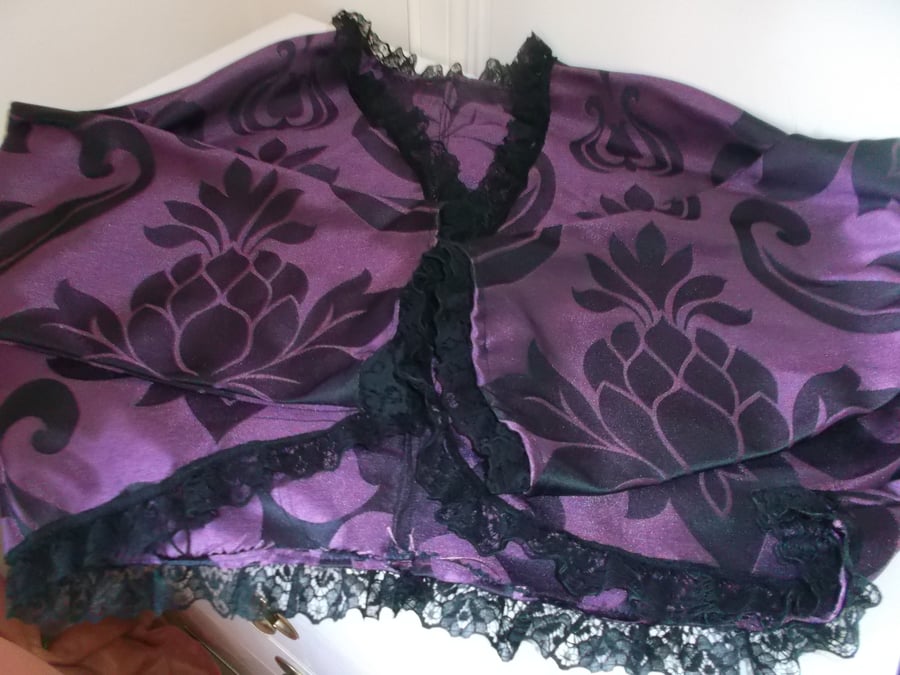 STEAMPUNK GOTH ETC CAPE CERISE BLACK  SILK RAYON FLOWER PATTERN VINTAGE 