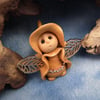 Golden Celestial Gnome 'Gliste' with gold wings OOAK Sculpt by Ann Galvin
