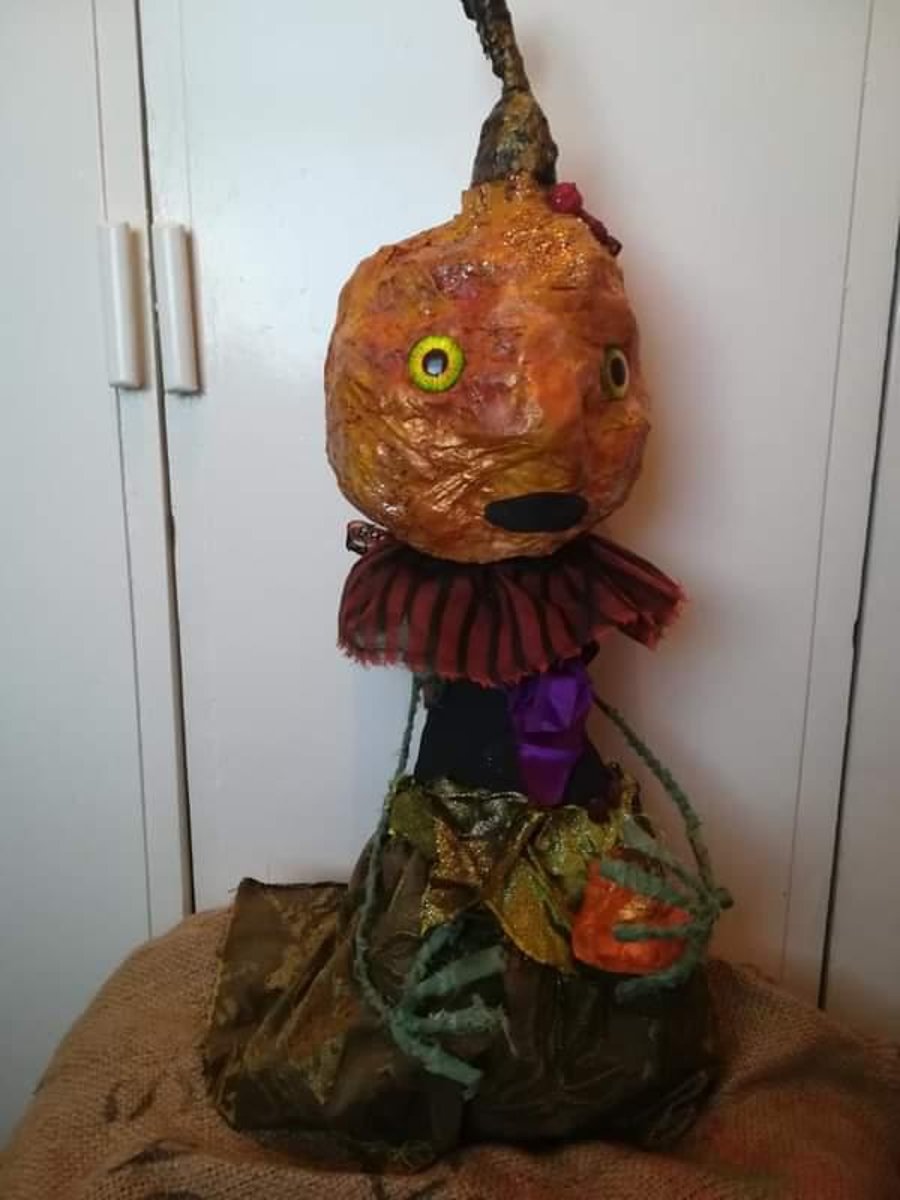 Halloween art sculpture, art doll, papier mache folk art sculpture