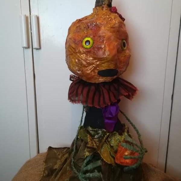 Halloween art sculpture, art doll, papier mache folk art sculpture