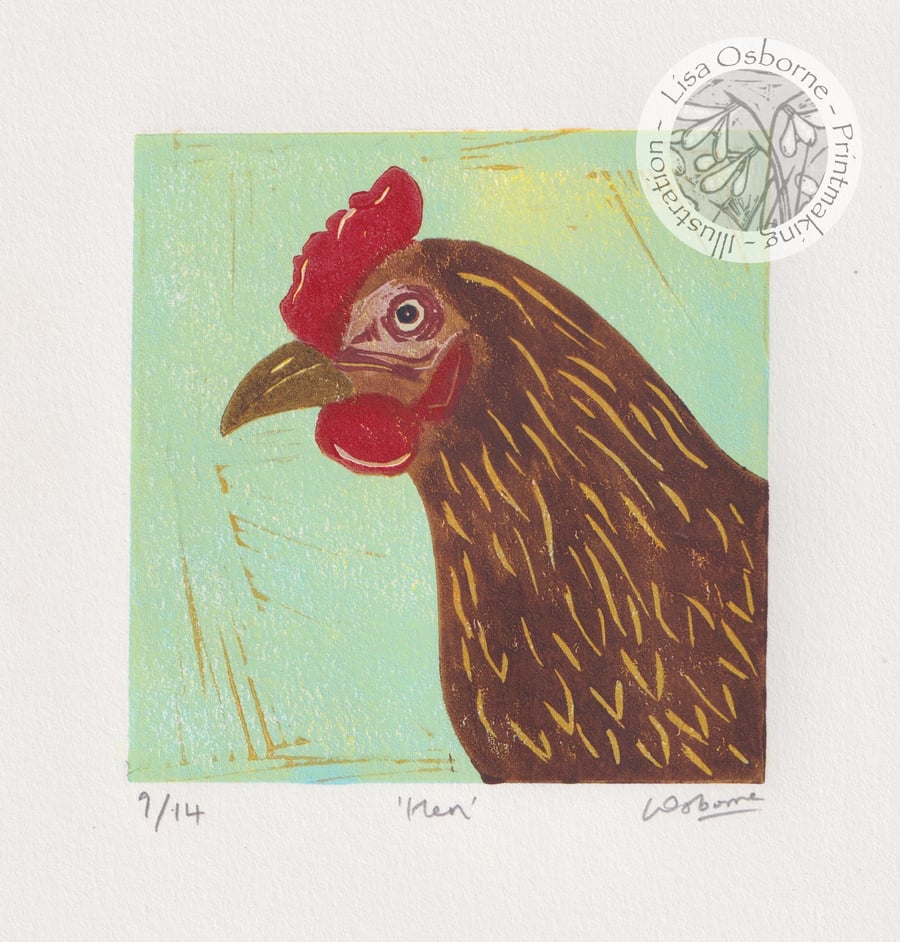 Hen - original, limited edition linocut.