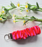 Wristlet Keychain, Red and Pink Scrunchie Style Soft Cotton Fabric Key Fob