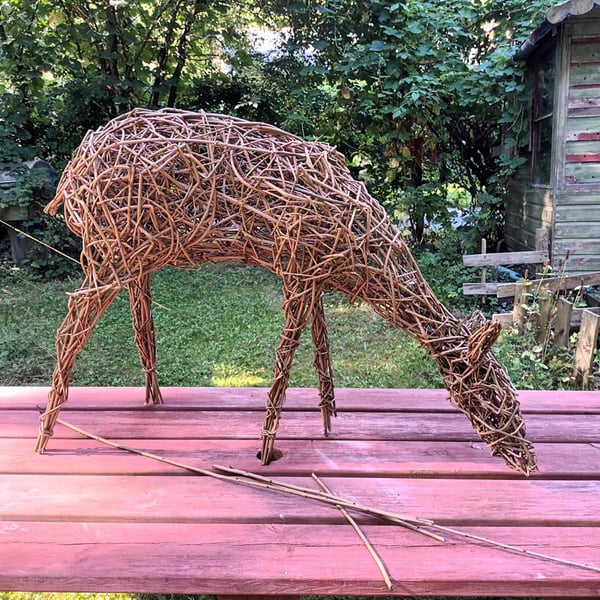 willow deer, fawn, baby, reindeer, garden sculpture, Christmas, eco-friendly art