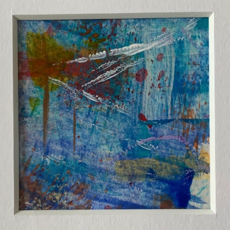 Unique Abstract Art work in a professionally cut aperture ready for framing.