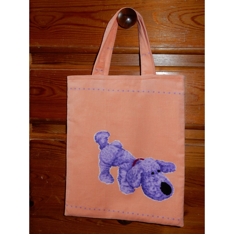 Tote bag peach with purple dog