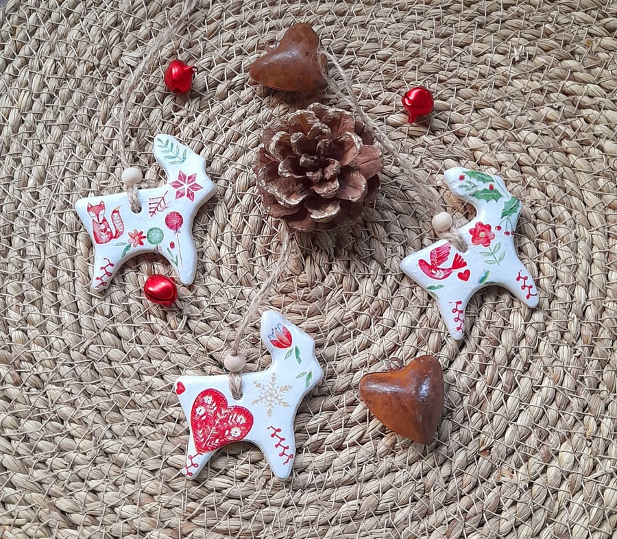 Scandi Clay Deer Hanging Decorations