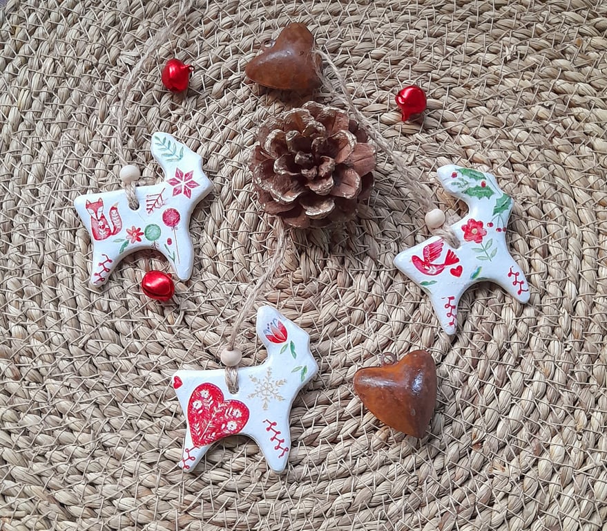 Scandi Clay Deer Hanging Decorations