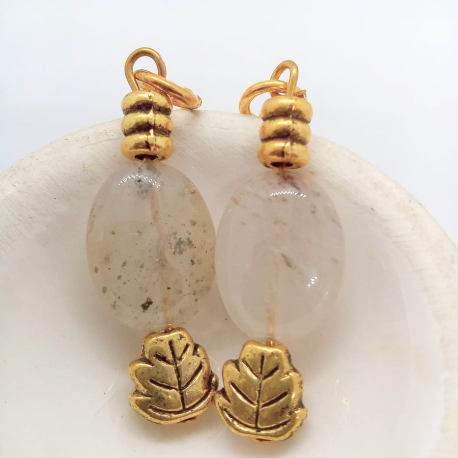 White Opaque Opaline Oval beads with Gold Plated Spacer Beads Earrings