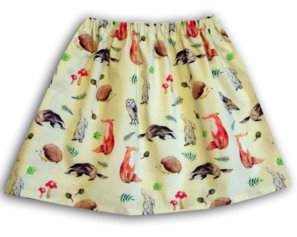 Girl's Wildlife Skirt, Autumn Skirt, Fox Gift, Hedgehog Gift, Girls Clothing