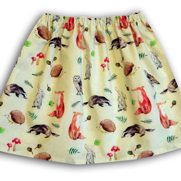Girl's Wildlife Skirt, Autumn Skirt, Fox Gift, Hedgehog Gift, Girls Clothing