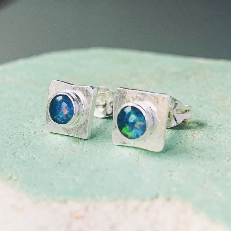 STERLING SILVER Opal Stud Earrings, Handmade Urban Jewellery