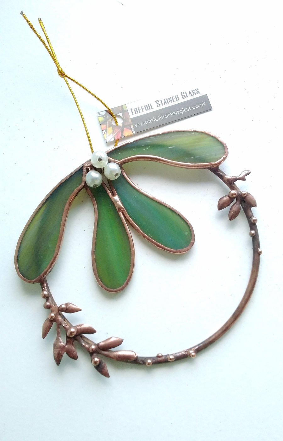 Stained Glass Mistletoe Mini Wreath - handmade in Hampshire