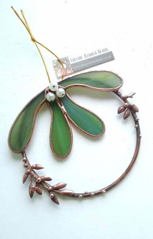 Stained Glass Mistletoe Mini Wreath - handmade in Hampshire