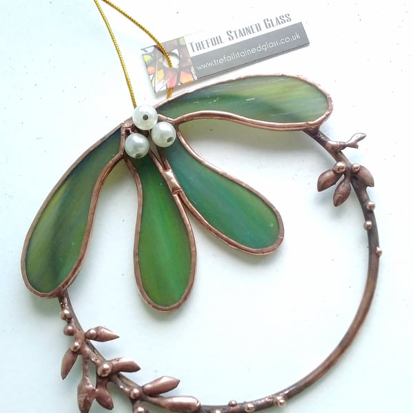 Stained Glass Mistletoe Mini Wreath - handmade in Hampshire