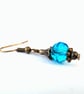 Handmade blue crystal bronze earrings - vintage style - Image 4