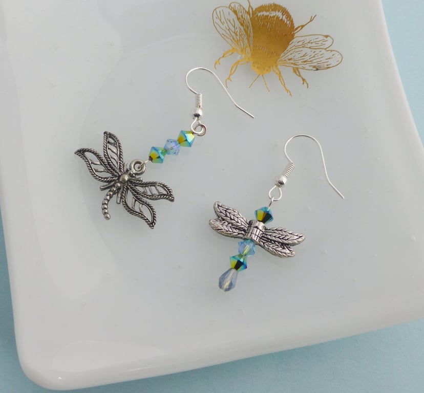 Mismatched Iridescent Dragonfly Earrings