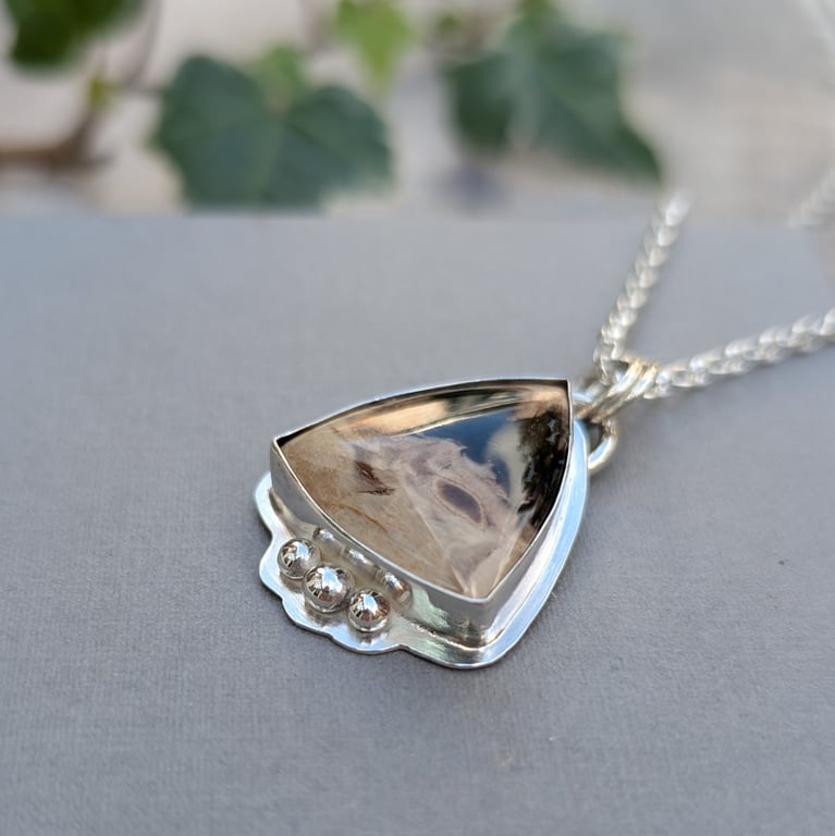 Sterling Silver Petrified Palm Wood Statement Gemstone Necklace - JBJ2082