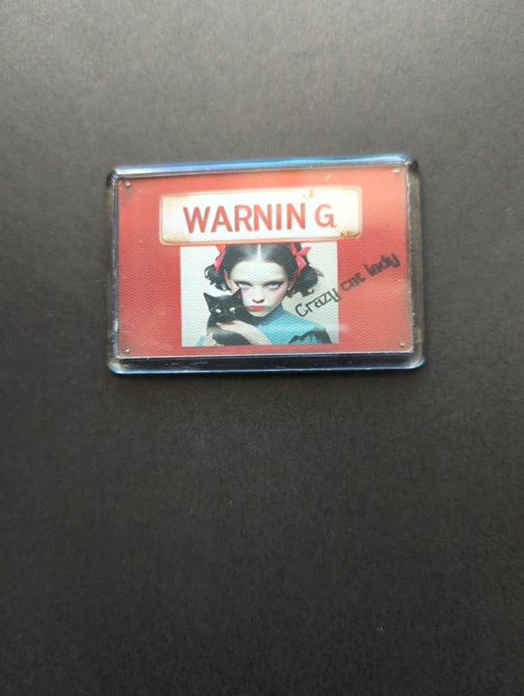 "Warning Crazy Cat Lady" Fridge Magnet – Gothic Alt Art Magnet – Original Design